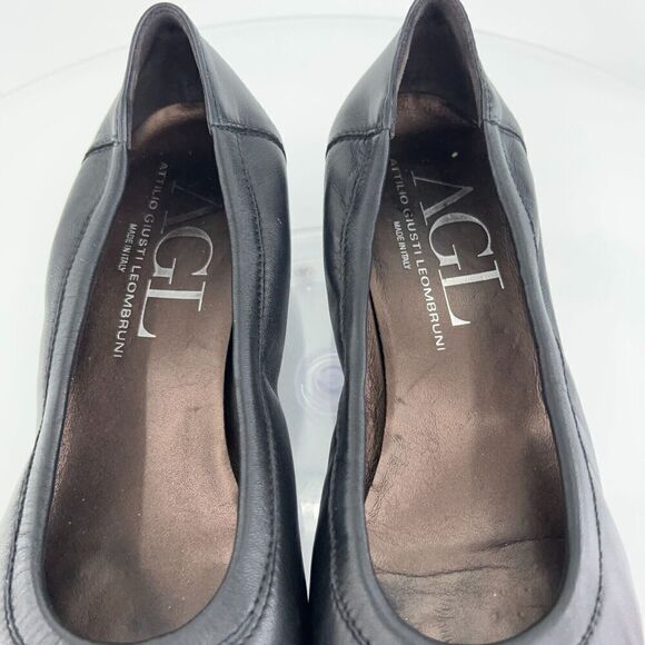 AGL Italy Women's Pump Size 41 11 Cap Toe Block Heel Low Heel Black Leather - Picture 10 of 11